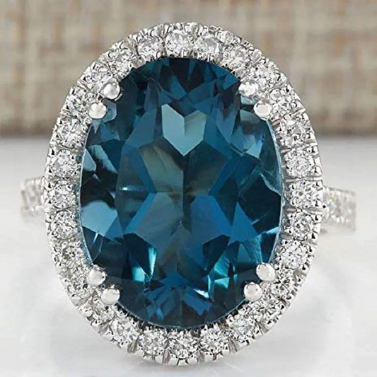 Peacock Blue Zircon Ring for Women